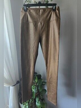 7 For All Mankind Faux Leather High Waist Leggings Size M Cognac Brown Slim
